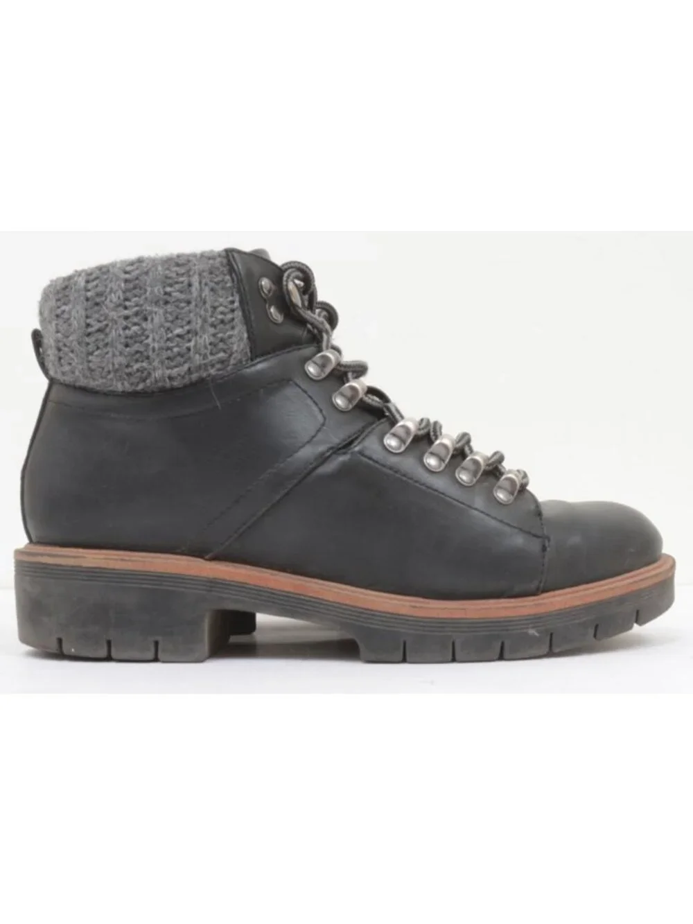 MIA Women's 7.5 Sweater Cuff Black Vegan Hiking Ankle Boots Warm Winter Lace Up